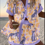 Reolia | Linned Shorts Sæt med Leopardprint