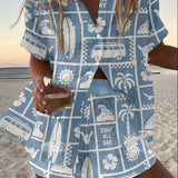 Trenara | Linnedshorts-sæt med campingvogn-print