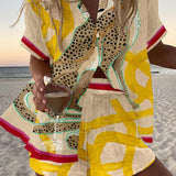Casima | Linned shorts sæt med gepard print