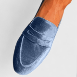 Olivia | Blå loafers i fløjl