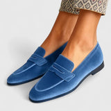Olivia | Blå loafers i fløjl