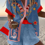 Jorelle | Linned shorts-sæt med gedetryk